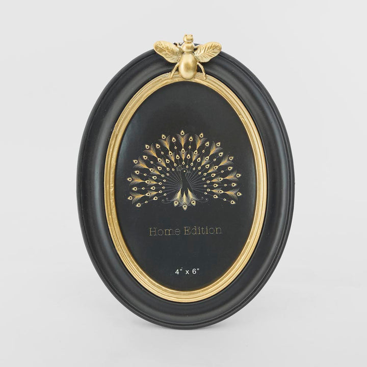 Vera Bee Oval Photo Frame 4 x 6 Black & Gold