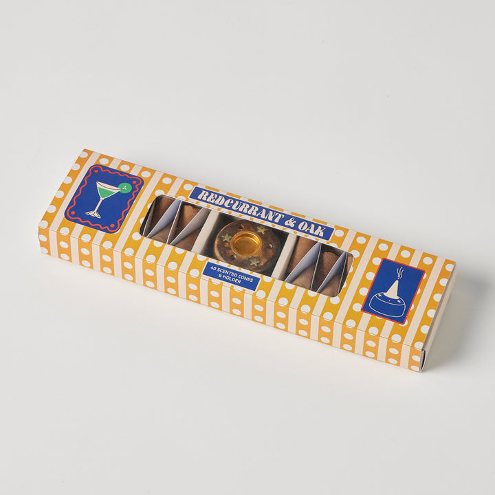 Redcurrant & Oak Scented 40pc Incense Cones with Holder
