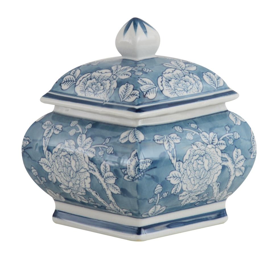 Peony Square Jar 20cm Blue
