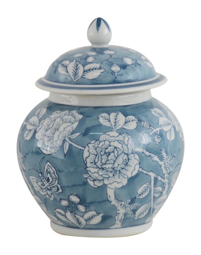 Peony Ginger Jar 20cm Blue