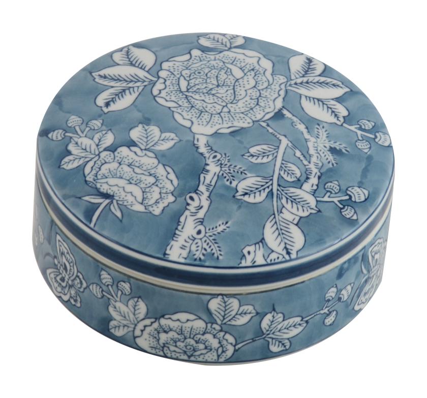 Peony Round Trinket Box 18cm Blue