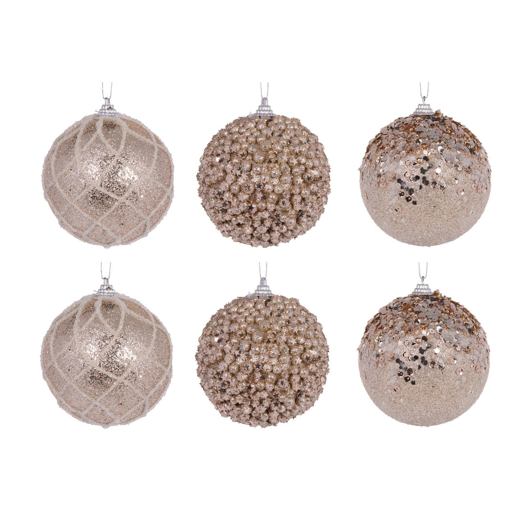 6 Pack Champagne Shatterproof Baubles 10cm Polyfoam