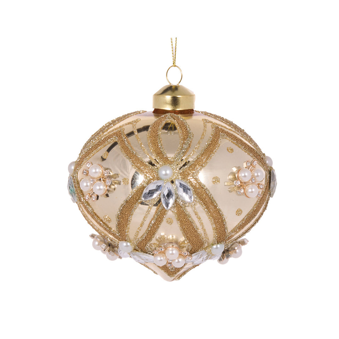 Champagne Beaded Deco Onion Bauble 10cm Dia