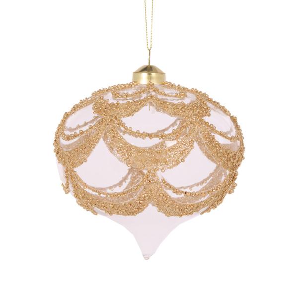 Clear Deco Scalloped Onion Bauble 12cm Glass