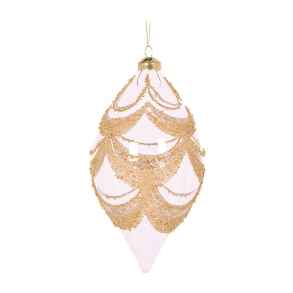 Clear Deco Scalloped Drop Bauble 18.5x10cm Glass