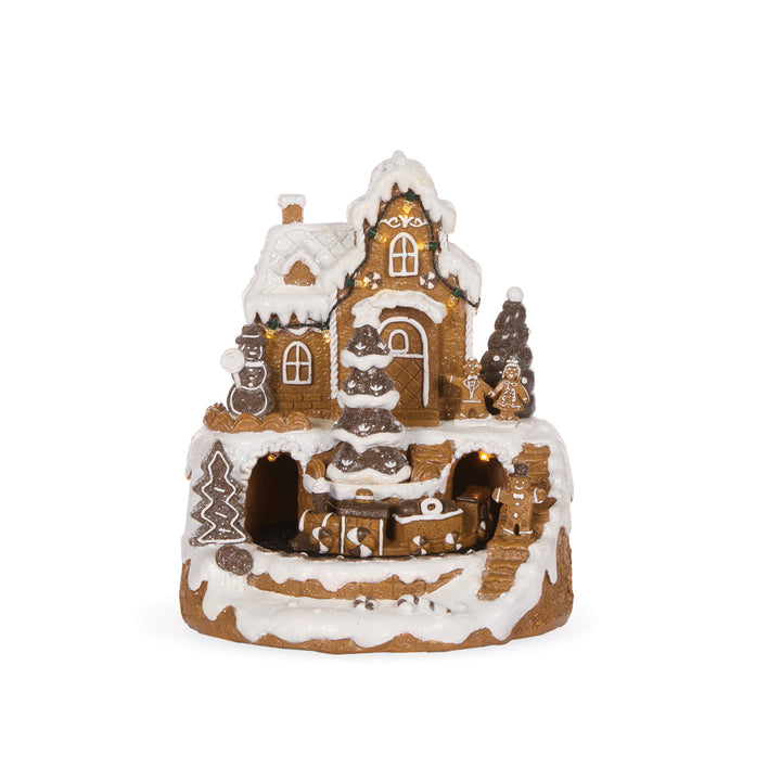 Led Piped Gingerbread Village With Train 19x19x23cm
