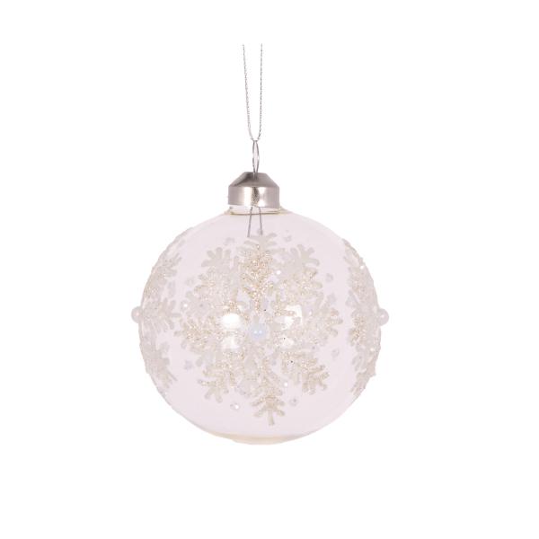Clear Pearl Snowflake Bauble 8cm Glass