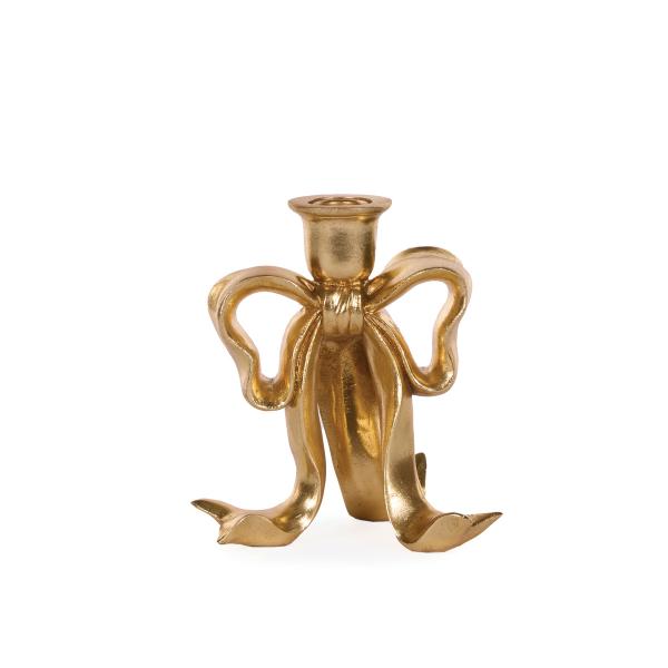 17cm Gilded Bow Candle Holder 15x12x16.8cm Resin