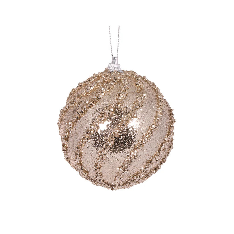 Champagne Glittered Swirl Bauble 10cm D Polyfoam