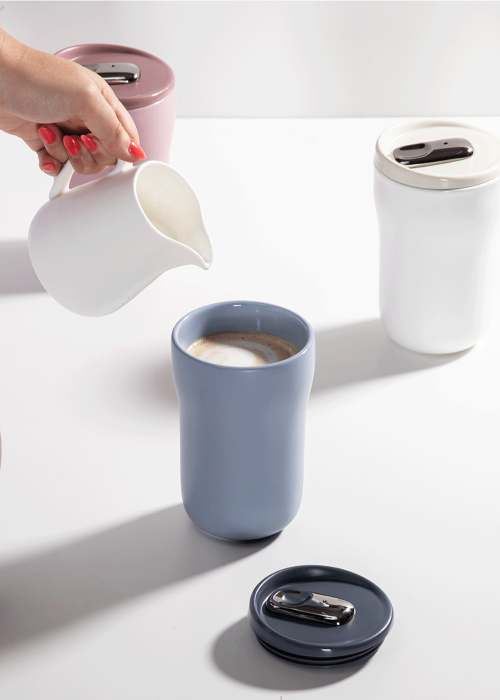 Eco Brew II Dusty Blue Dbl Wall Ceramic Travel Mug