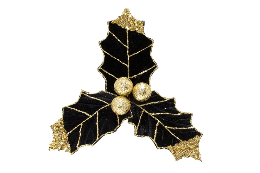 Poinsettia Clip Black Gold 27cm