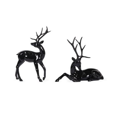 Set Of 2 Glass Black Modern Reindeer 23.4x14.1x32.6cm Resin