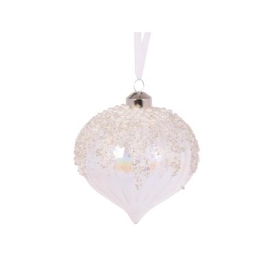 Clear Pearl Topped Onion Bauble 10cm Glass