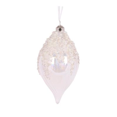 Clear Pearl Topped Drop Bauble 14x8cm Glass