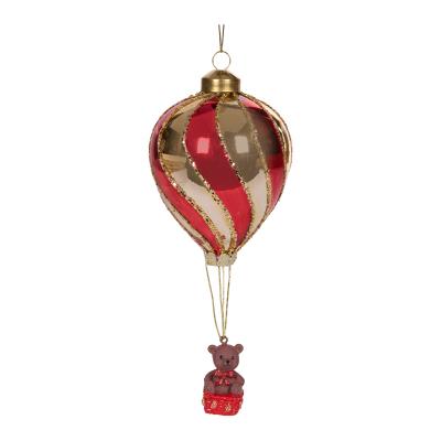 Adorable Teddy In Hot Air Balloon Ornament 18x8cm Glass