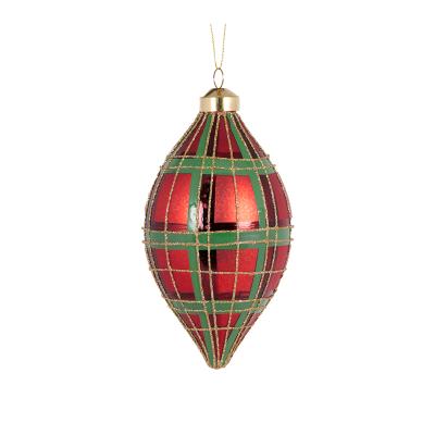 Traditional Tartan Drop Bauble 14x8cm Glass