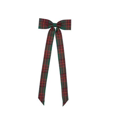 Green Tartan Elongated Bow 19x50cm Fabric