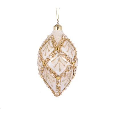 Ivory Pearl Leaf Drop Bauble 15x8.5cm Glass
