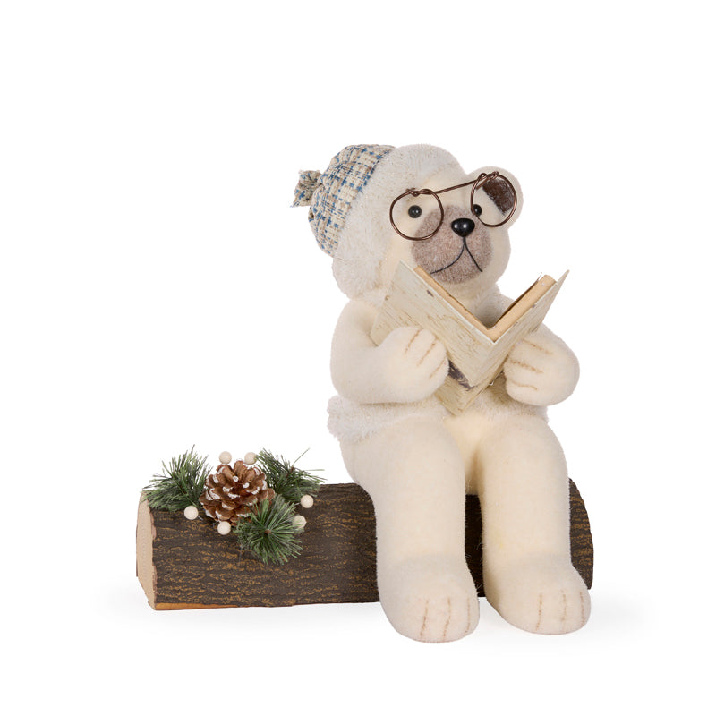 Frosty Papa Bear On Log 38x28x37cm