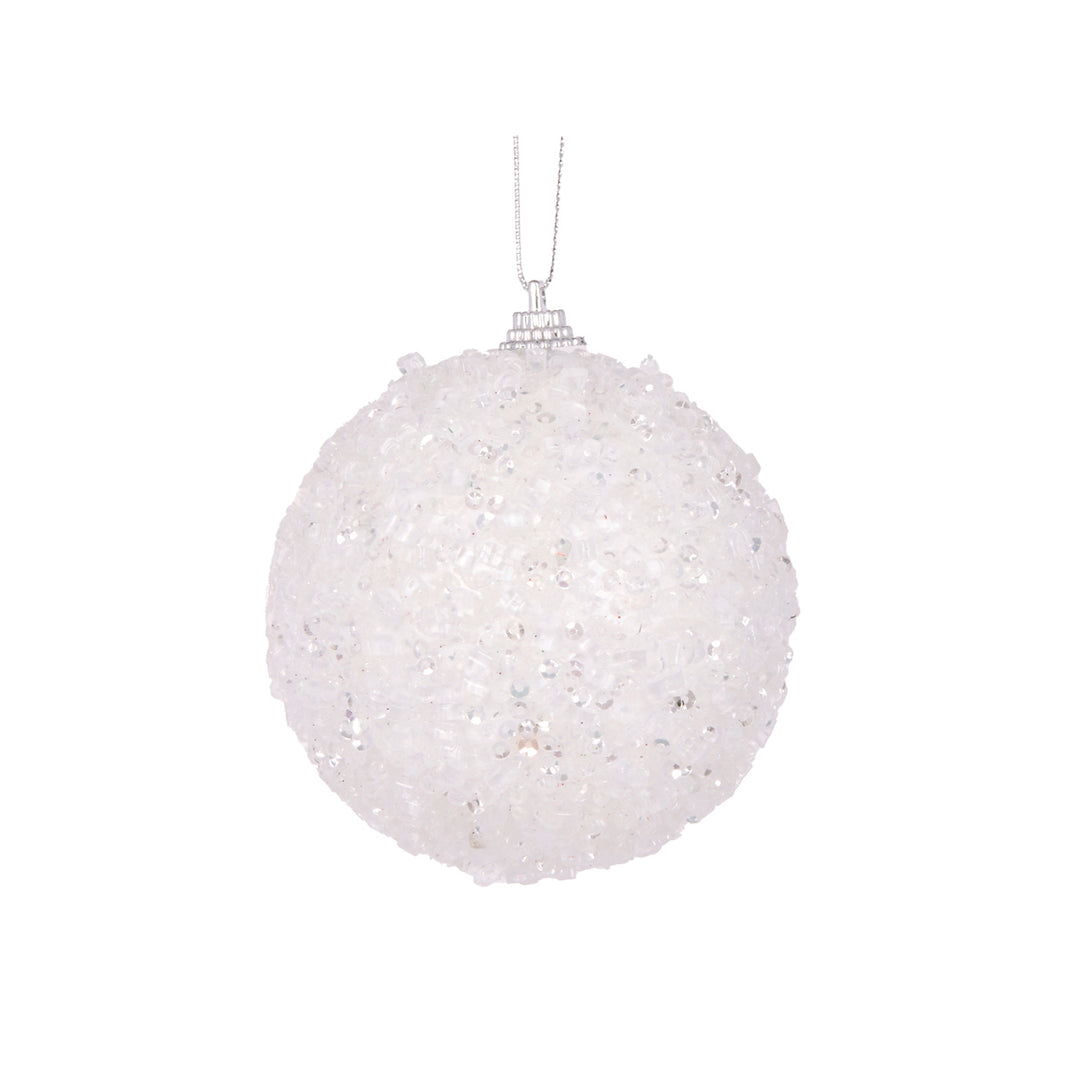 10cm White Textured Rib Bauble
