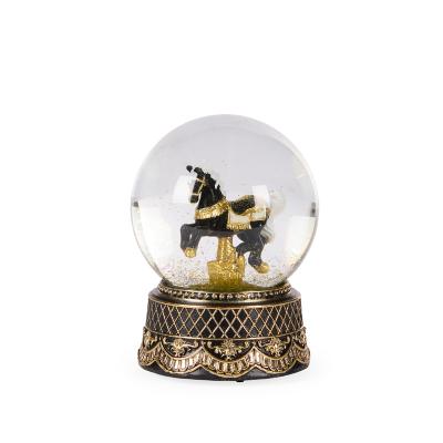 Black And Gold Rocking Horse Snowglobe 12x17.5 cm Resin/Glass