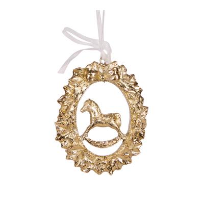 Gilded Rocking Horse Hanging Ornament 7x1x9 cm Resin