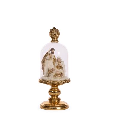 White & Gold Holy Family Dome On Stand 9x21.8cm Resin