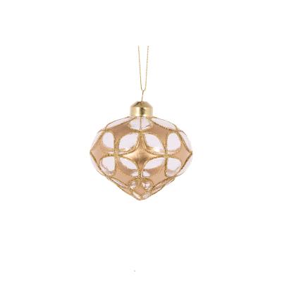 High Shine Gold Floret Onion Bauble 8cm Glass