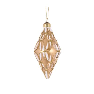 High Shine Gold Floret Drop Bauble 6x12 cm Glass