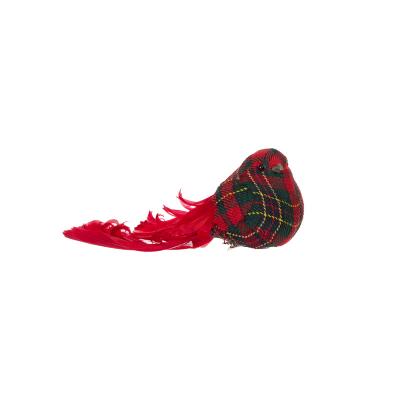 Fat Tartan Feather Clip Bird 12.5cm Polyfoam
