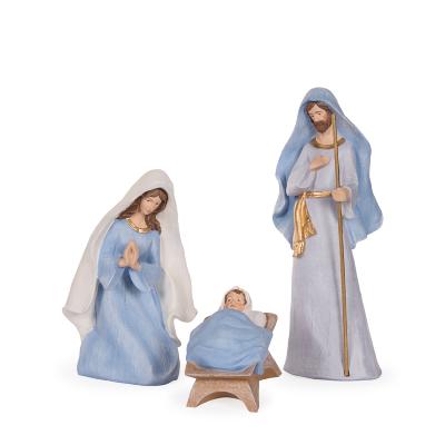 3 Piece Blue Elegant Holy Family 49x14x40cm Resin