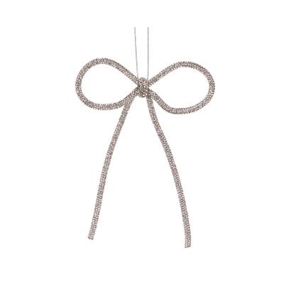 14cm Silver Beaded Bow Ornament 16x14x2cm PVC
