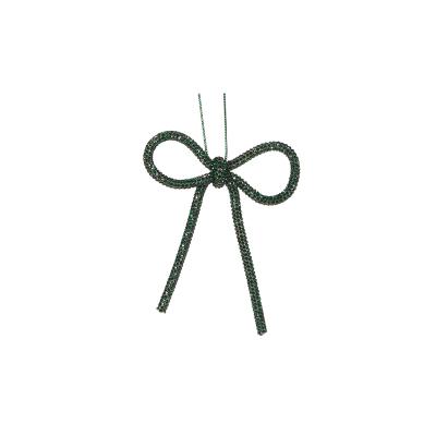 9cm Dark Green Beaded Bow Ornament 9x2cm PVC