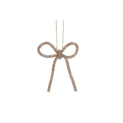 9cm Gold Beaded Bow Ornament 9x2cm PVC