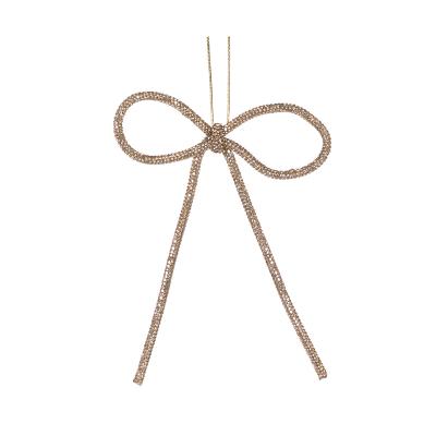 14cm Gold Beaded Bow Ornament 16x14x2cm PVC