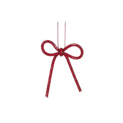 9cm Red Beaded Bow Ornament 9x2cm PVC