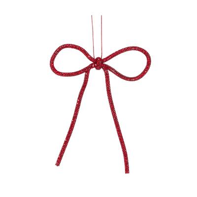 14cm Red Beaded Bow Ornament 16x14x2cm PVC