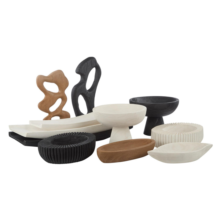 Picton Ribbed Timber Bowl Black 32x26x9cm