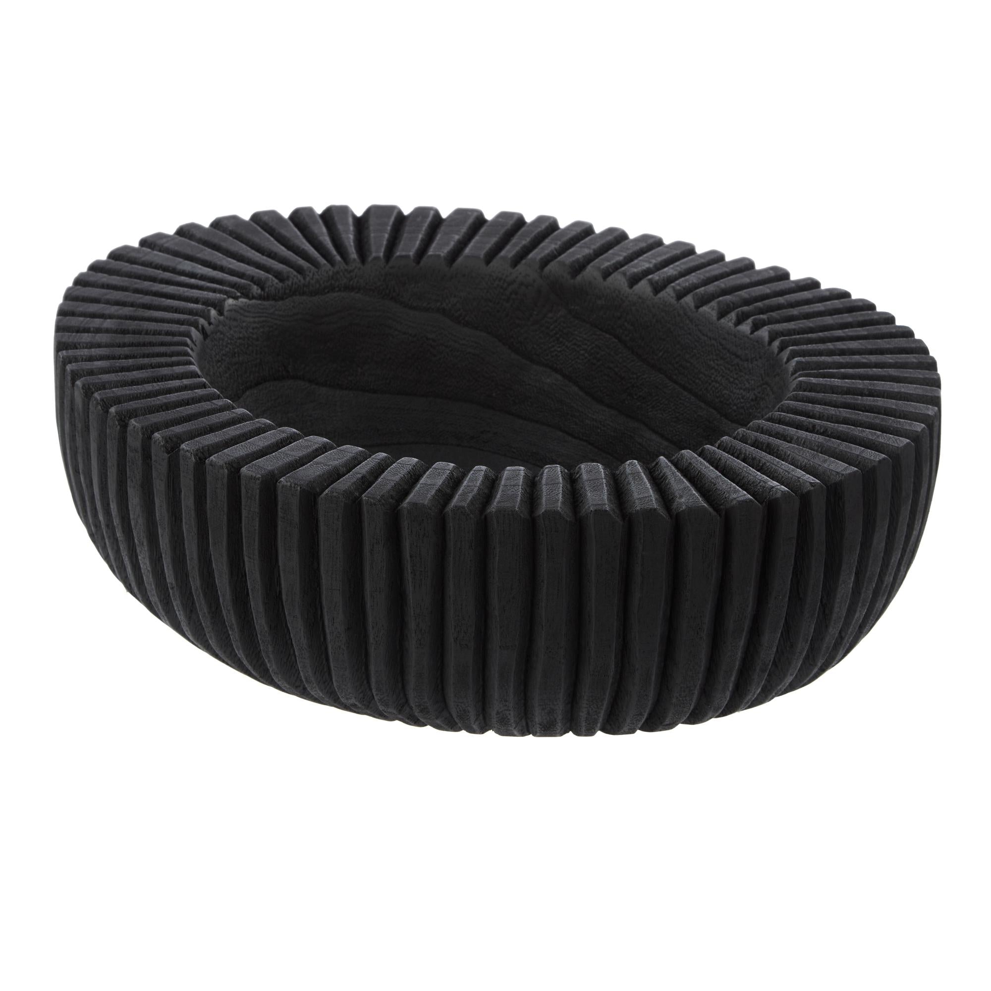 Picton Ribbed Timber Bowl Black 32x26x9cm – Habitania