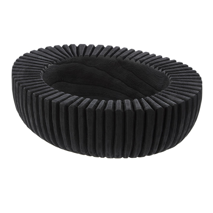 Picton Ribbed Timber Bowl Black 32x26x9cm