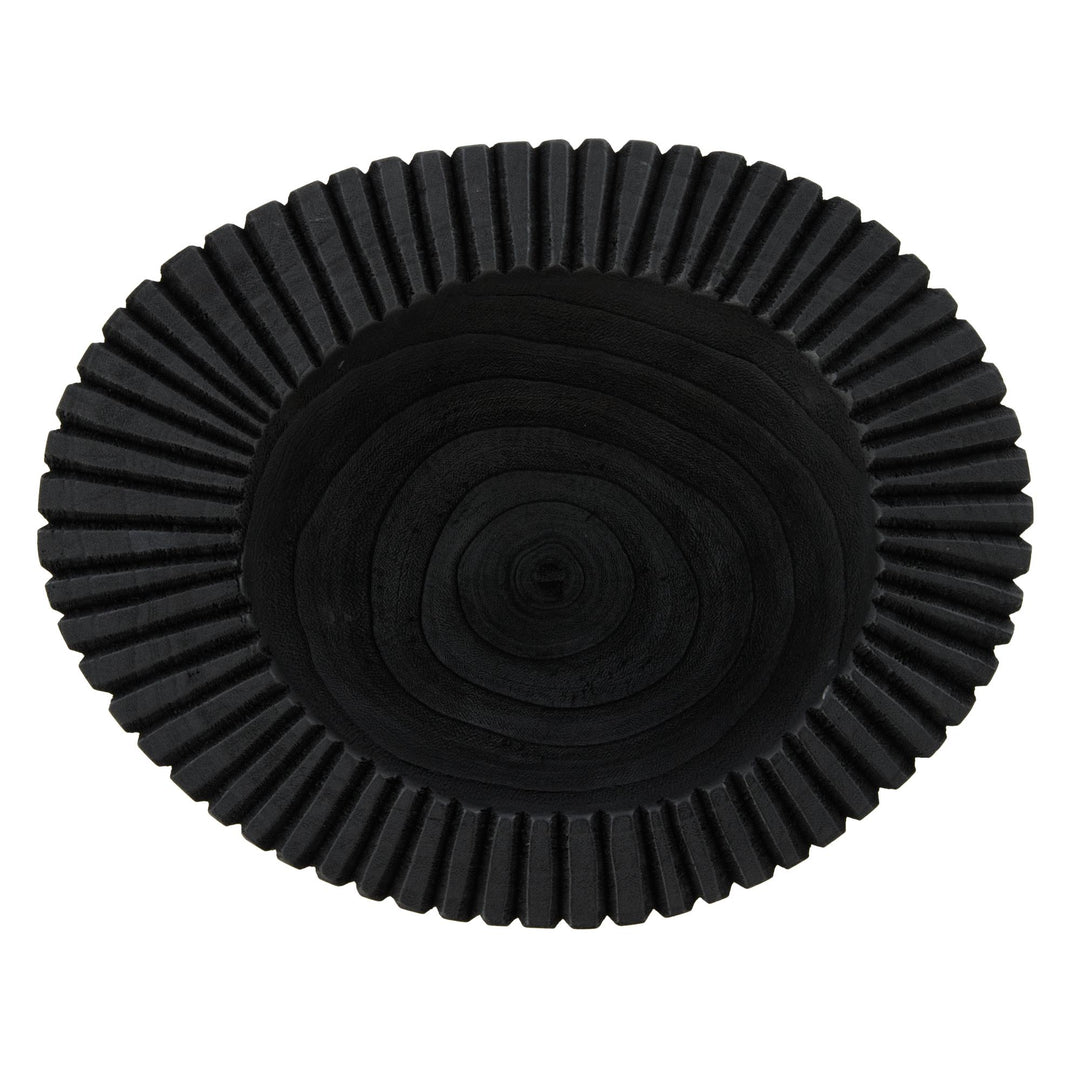 Picton Ribbed Timber Bowl Black 32x26x9cm