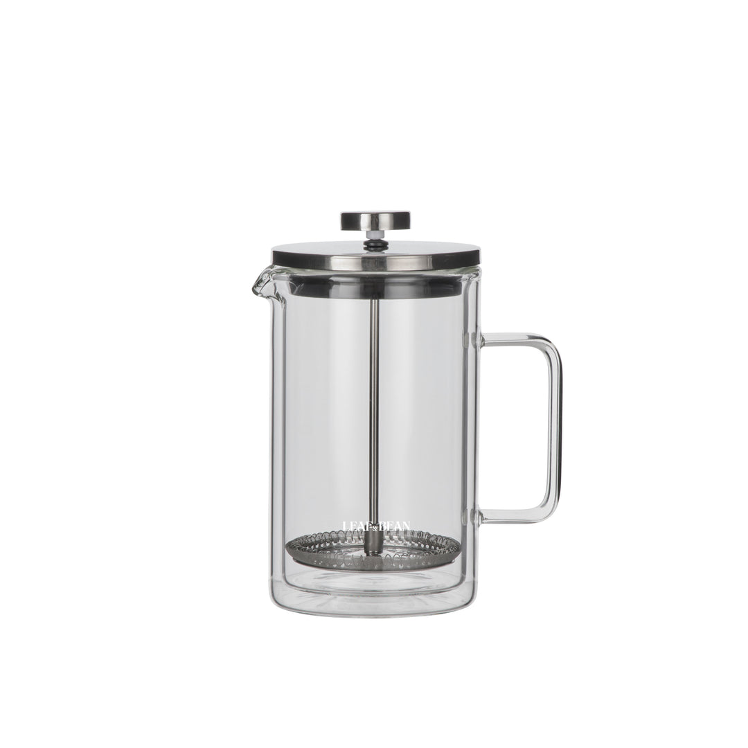 Double Wall Glass Plunger 4 Cup Clear 600ml