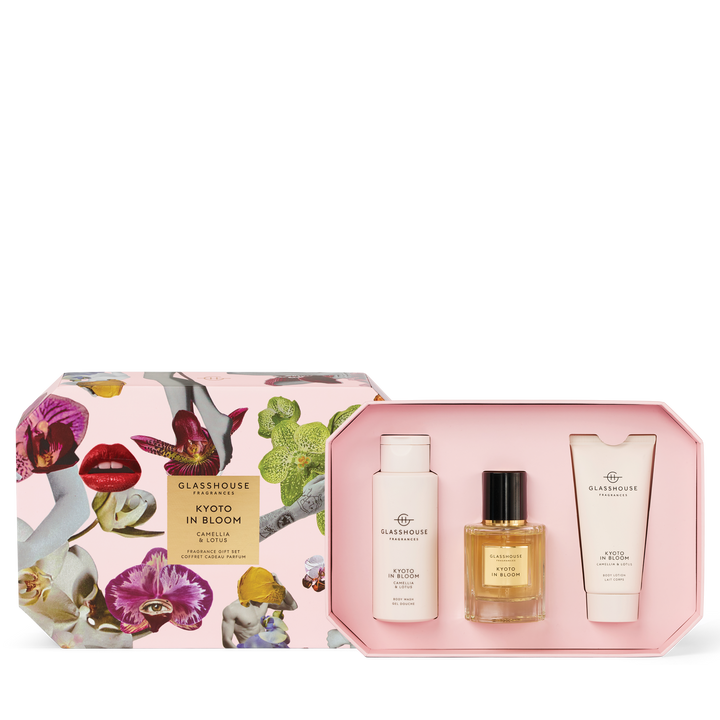 Glasshouse Fragrances 50ml EDP, 100ml Body Wash, 50ml Body Lotion Fragrance Gift Set Kyoto In Bloom
