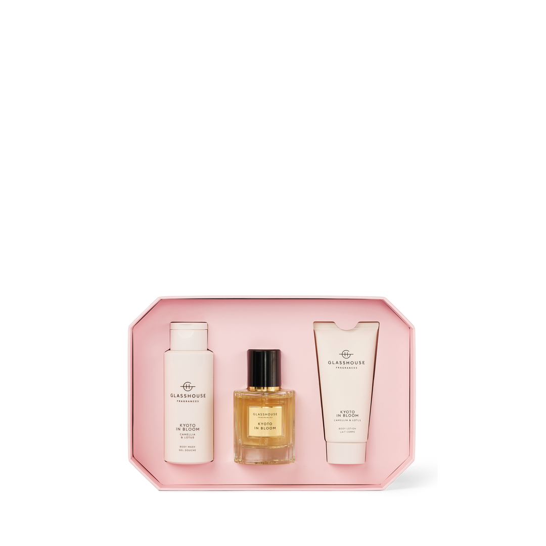 Glasshouse Fragrances 50ml EDP, 100ml Body Wash, 50ml Body Lotion Fragrance Gift Set Kyoto In Bloom