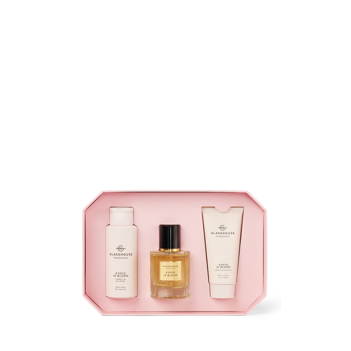 Glasshouse Fragrances 50ml EDP, 100ml Body Wash, 50ml Body Lotion Fragrance Gift Set Kyoto In Bloom