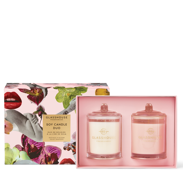 Glasshouse Fragrances 2x200g Candle Duo Radiance In Bloom, Velvet Rhapsody