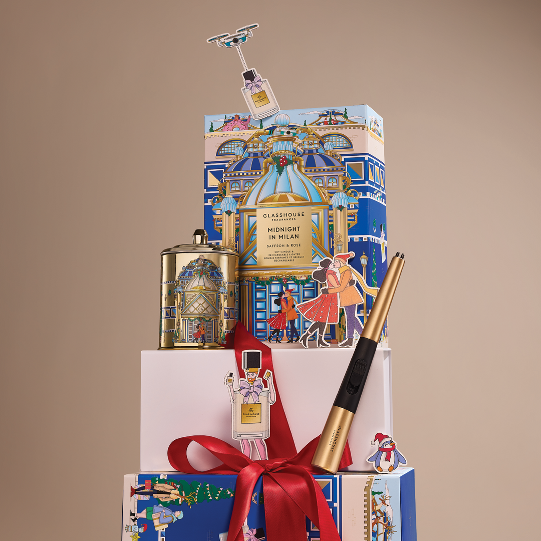 Glasshouse 380g Candle & USB Lighter - Candle & Care Gift Set - Midnight In Milan