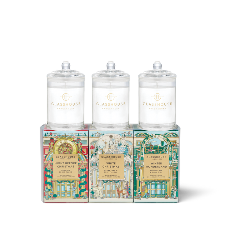 Glasshouse 3x60g Candle Trio - Winter Wonderland, Night Before Christmas, White Christmas
