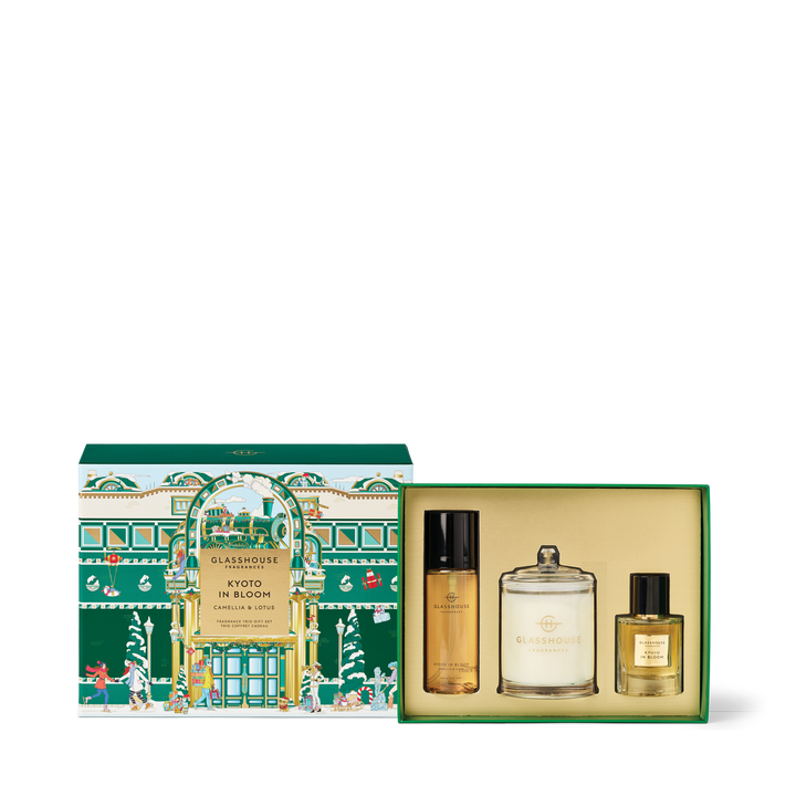 Glasshouse 200g Candle, 50ml EDP & 100ml Hair & Body Mist - Fragrance Trio Gift Set - Kyoto in Bloom