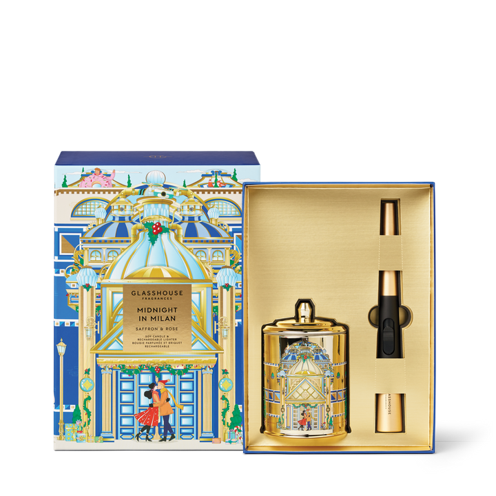Glasshouse 380g Candle & USB Lighter - Candle & Care Gift Set - Midnight In Milan